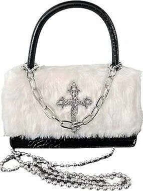 Gothic Punk Handbag Trendy Cross Fluffy Punk Shoulder Bag Y2K